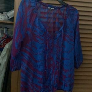 Size medium Express pull over sheer blue and purple blouse